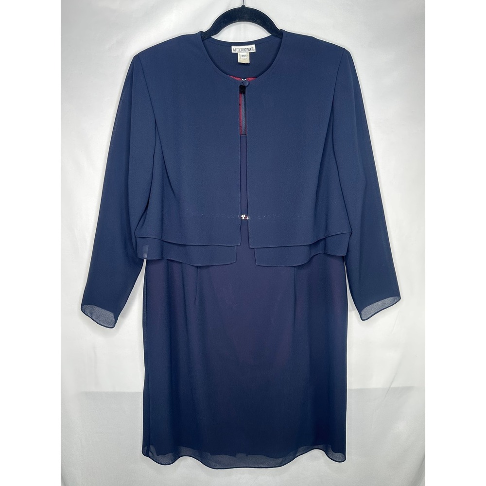 After Dark Vintage Navy Blue Dress Set Rhinestone Trim Shoulder Pad Jacket 18W